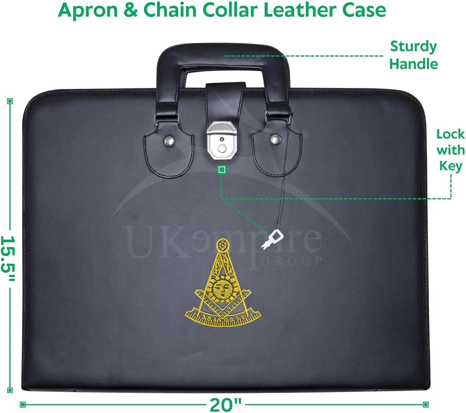 Masonic Apron and Chain Collar Case Leather Past Master (Embroidered) MM, Provincial Size – Freemason Carrying Bags