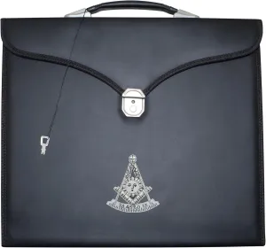 Masonic Apron Case Leather Past Master (Hand Embroidered) Silver: MM, Provincial Size | Freemason Carrying Bags