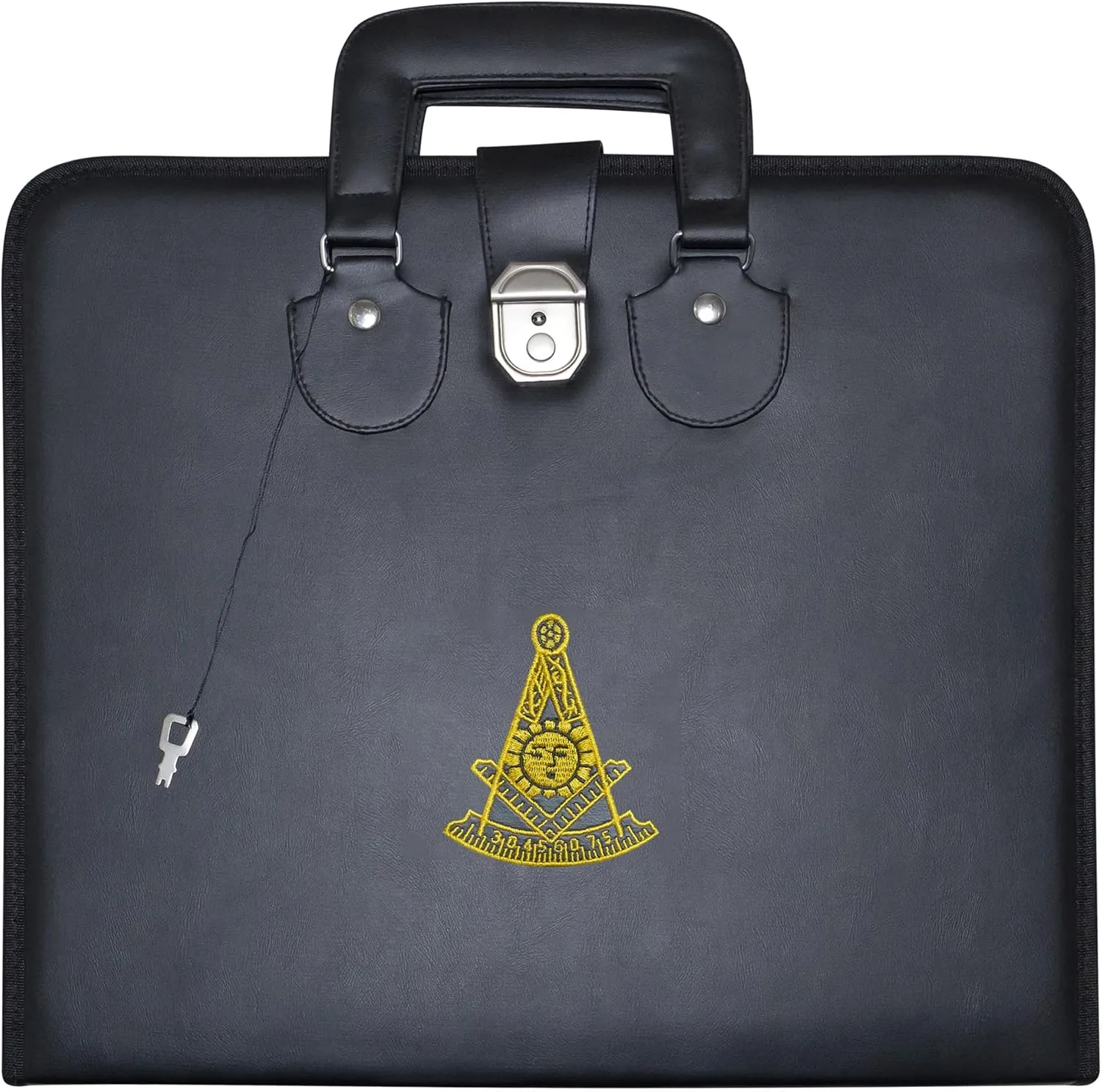 Masonic Past Master Apron Case – Machine Embroidered (Black Leather), MM Provincial Size | Freemason Carrying Bags