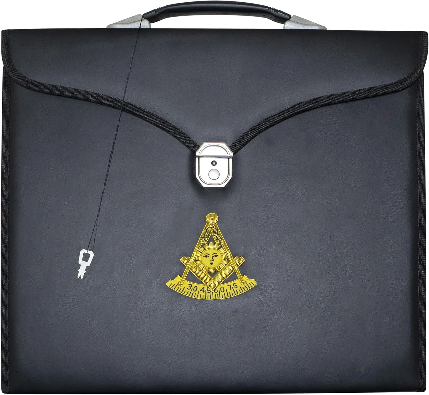Masonic Past Master Apron File Case MM/WM Size Black Leather, Hand Embroidered Emblem | Carrying Bag
