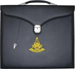 Masonic Past Master Apron File Case MM/WM Size Black Leather, Hand Embroidered Emblem | Carrying Bag