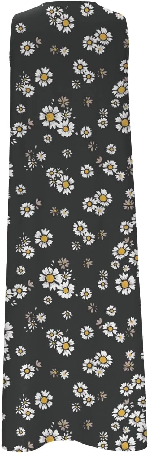 Maxi Dresses for Women 2025 Casual Summer Sleeveless Sundress Beach Wear Vacation Long Dress Boho V-Neck Button Dress