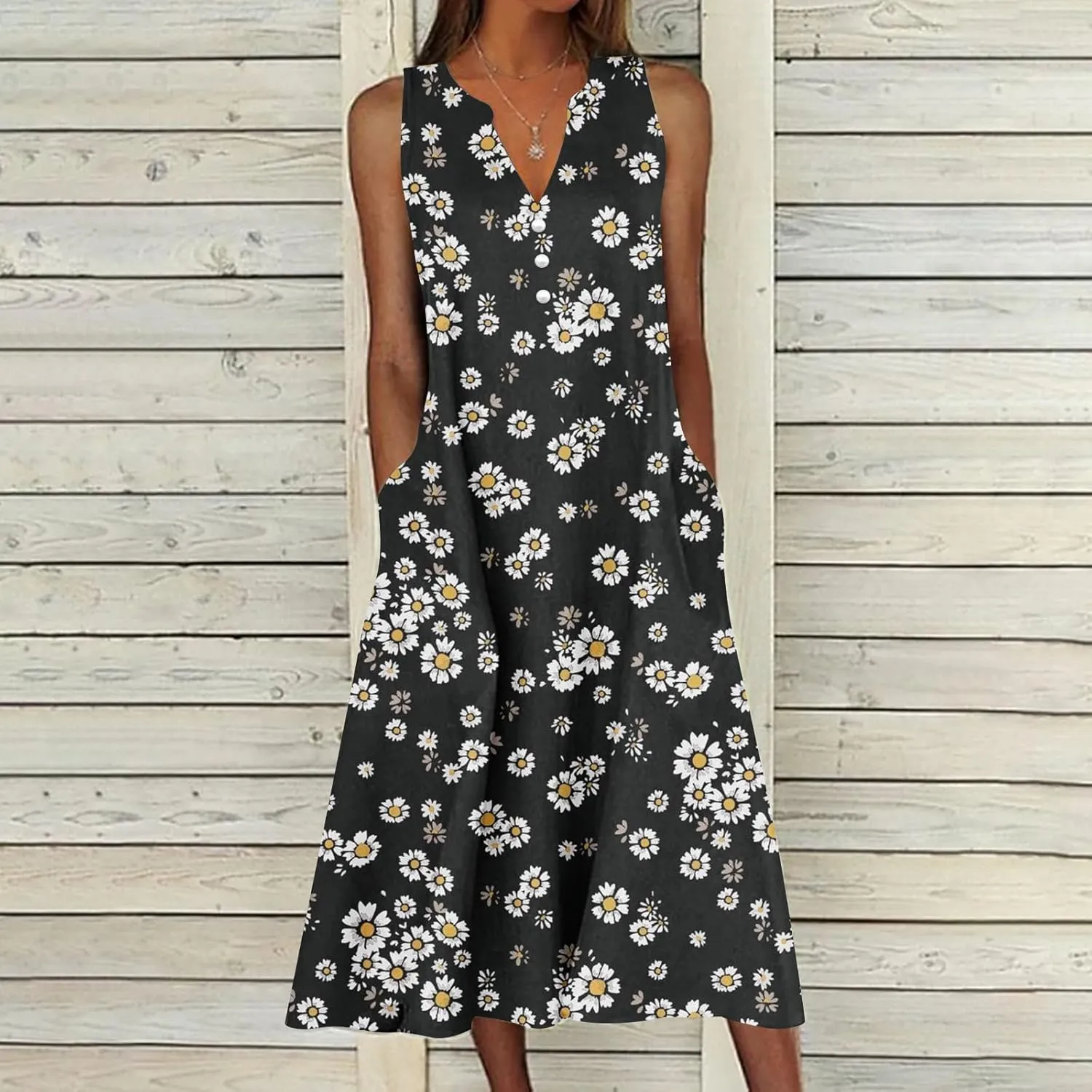 Maxi Dresses for Women 2025 Casual Summer Sleeveless Sundress Beach Wear Vacation Long Dress Boho V-Neck Button Dress