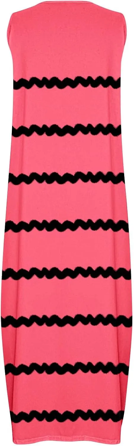 Maxi Dresses for Women Trendy 2024 Sleeveless Striped Print Beach Vacation Long Sundress Causal Party Prom Dress