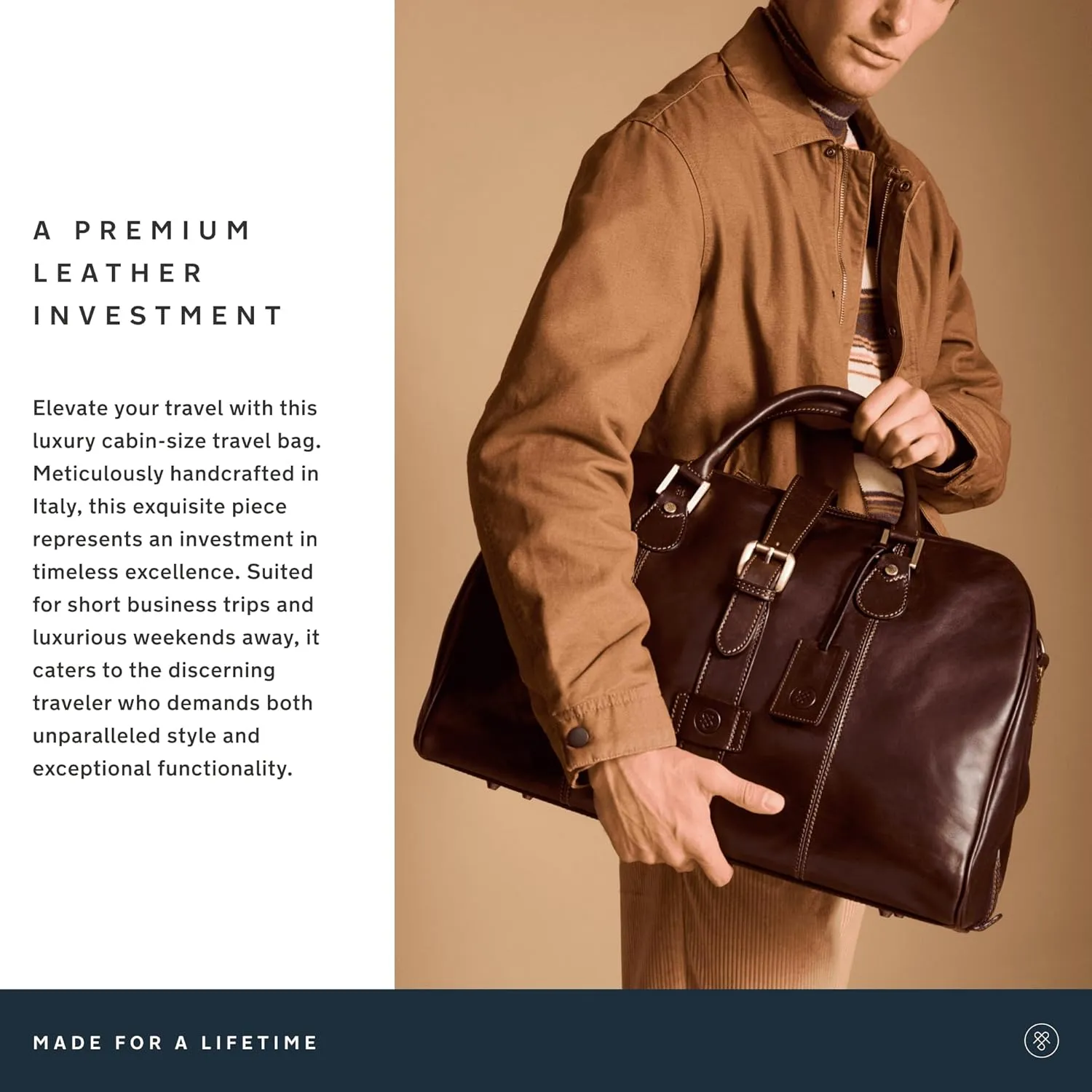 Maxwell Scott - Luxury Mens Womens Leather Carry-On Cabin Luggage for Travel - Handmade in Italy - The Farini Chestnut Tan