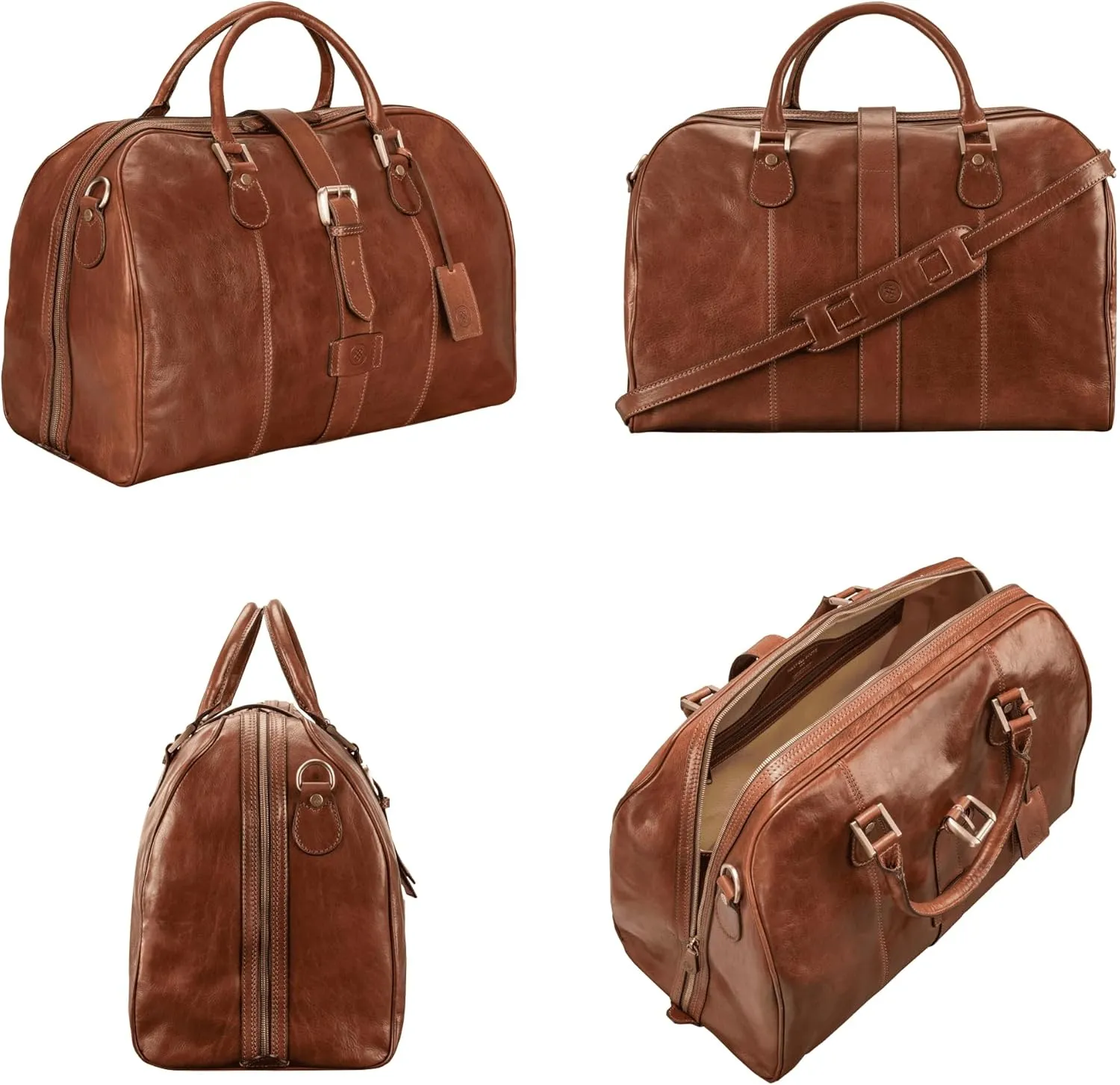 Maxwell Scott - Luxury Mens Womens Leather Carry-On Cabin Luggage for Travel - Handmade in Italy - The Farini Chestnut Tan