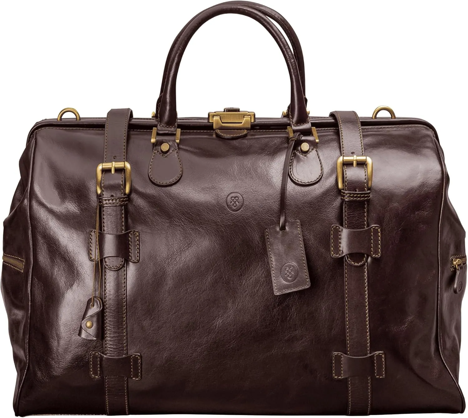Maxwell Scott - Mens Luxury Leather Large Gladstone Duffle Bag for Luxury Travelling - The Gassano Large Dark Brown