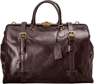 Maxwell Scott - Mens Luxury Leather Large Gladstone Duffle Bag for Luxury Travelling - The Gassano Large Dark Brown