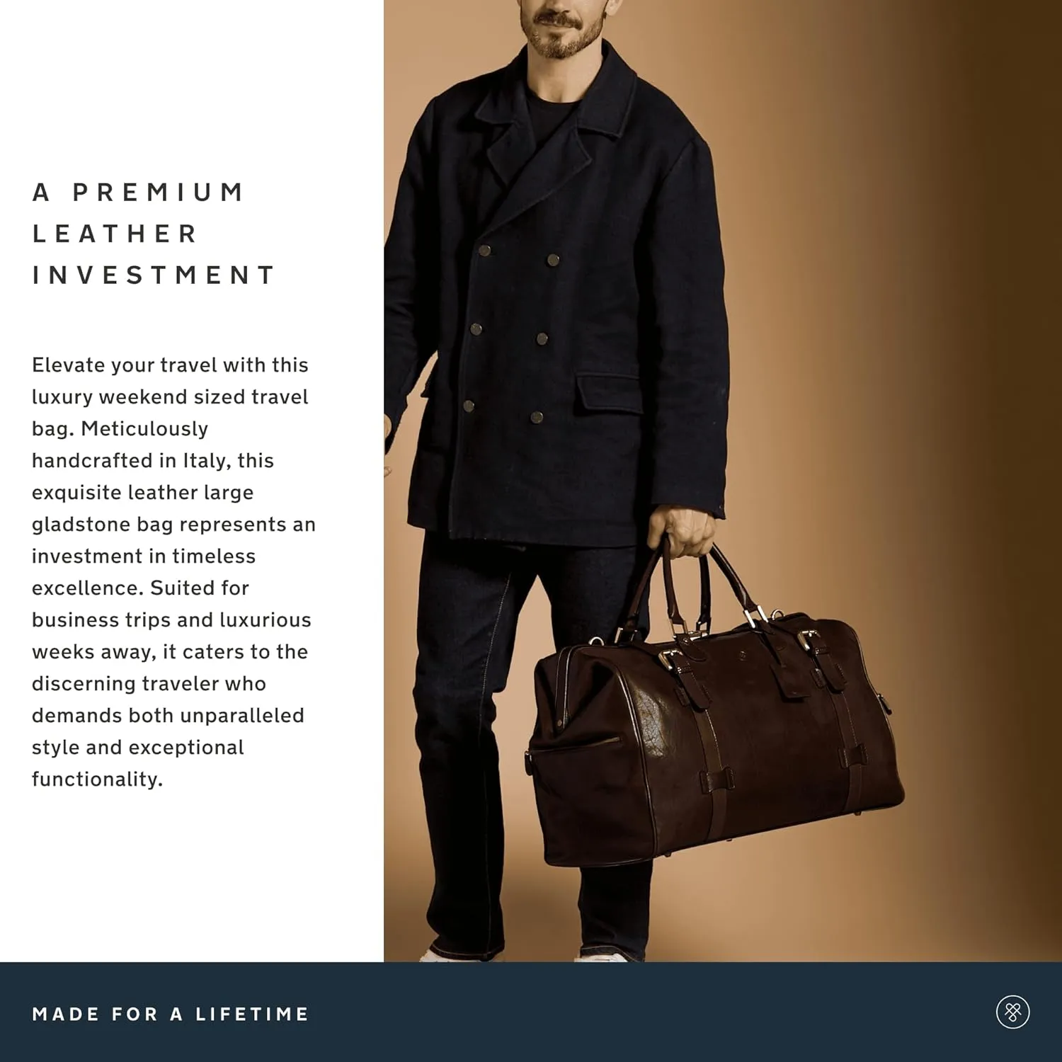 Maxwell Scott - Mens Luxury Leather Large Gladstone Duffle Bag for Luxury Travelling - The Gassano Large Dark Brown