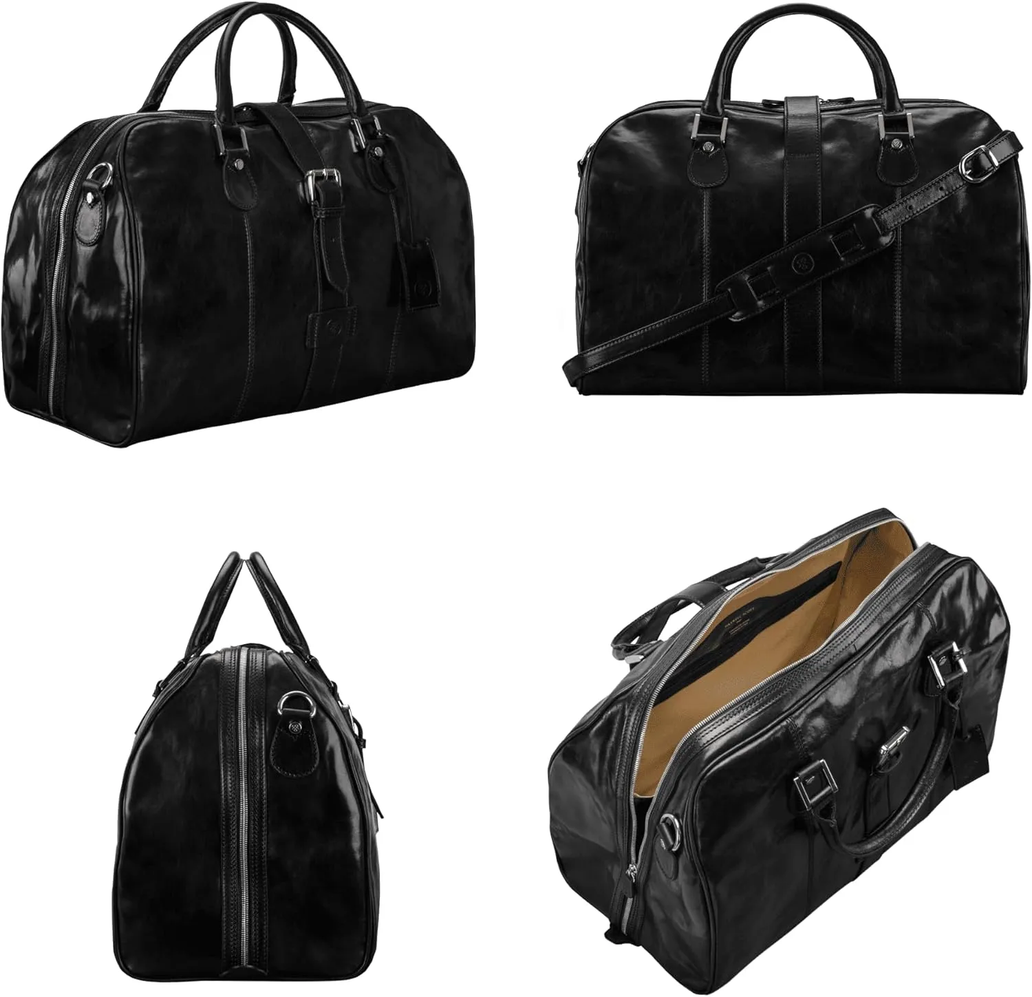 Maxwell Scott - Personalized Luxury Mens Womens Leather Carry-On Cabin Luggage Bag for Luxury Travel - The Farini Black