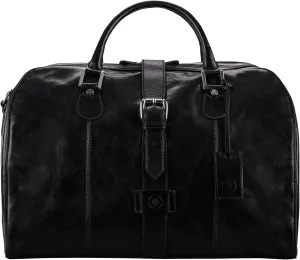 Maxwell Scott - Personalized Luxury Mens Womens Leather Carry-On Cabin Luggage Bag for Luxury Travel - The Farini Black