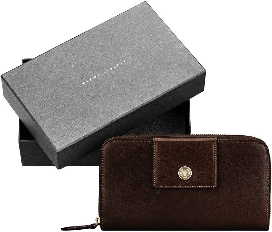 Maxwell Scott - Womens Luxury Leather Very Large Zip Around Purse Wallet - Made from Premium Hides - The Giorgia Dark Brown