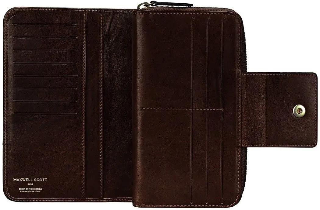 Maxwell Scott - Womens Luxury Leather Very Large Zip Around Purse Wallet - Made from Premium Hides - The Giorgia Dark Brown