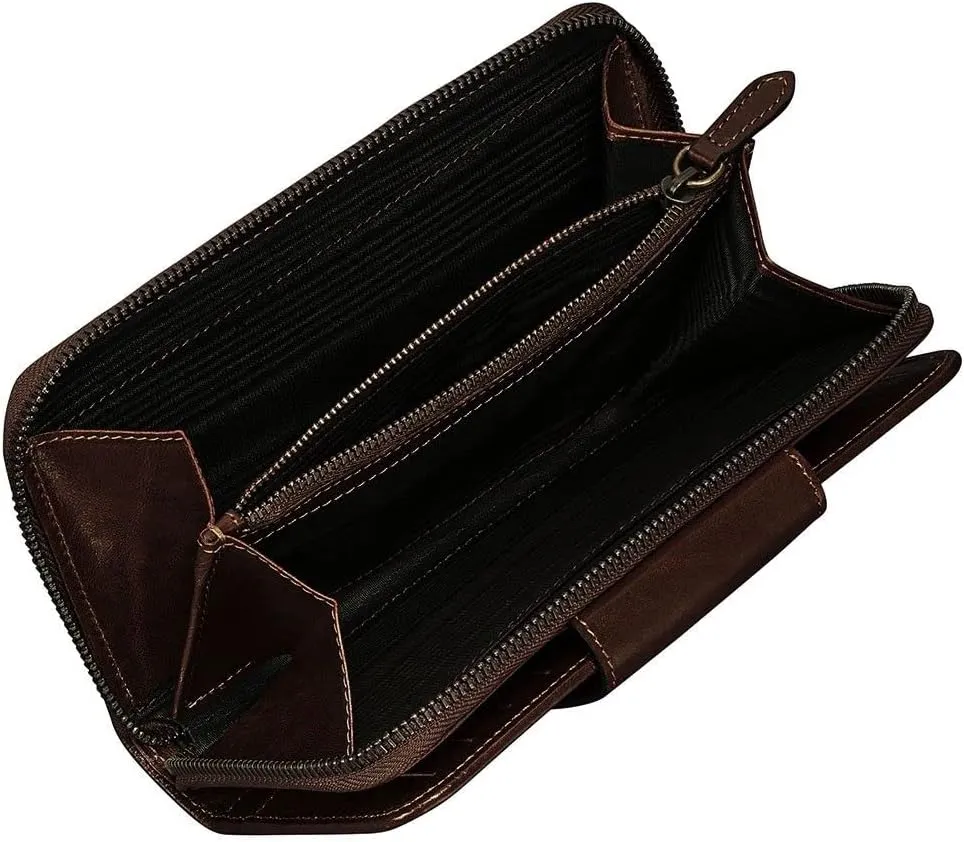 Maxwell Scott - Womens Luxury Leather Very Large Zip Around Purse Wallet - Made from Premium Hides - The Giorgia Dark Brown