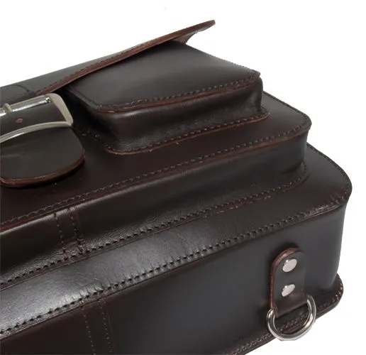 MAYFAIR VEGETABLE TANNED DARK BROWN LEATHER SMALL SATCHEL / BACKPACK