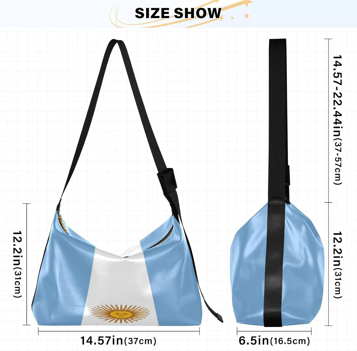 MCHIVER Flag Hobo Shoulder Bag for Women Men PU Leather Crossbody Bag Slouchy Tote Handbags for Working Shopping Traveling