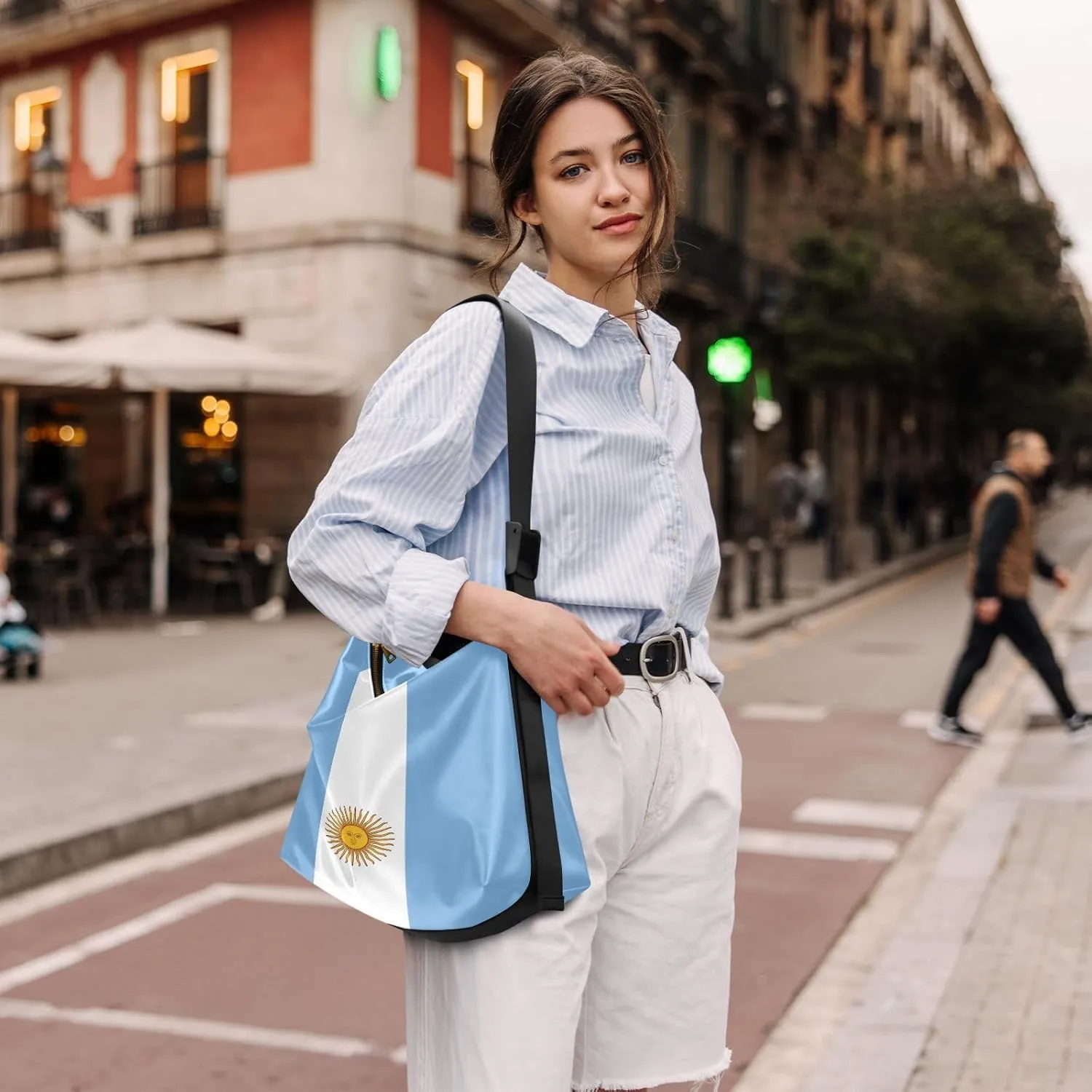 MCHIVER Flag Hobo Shoulder Bag for Women Men PU Leather Crossbody Bag Slouchy Tote Handbags for Working Shopping Traveling