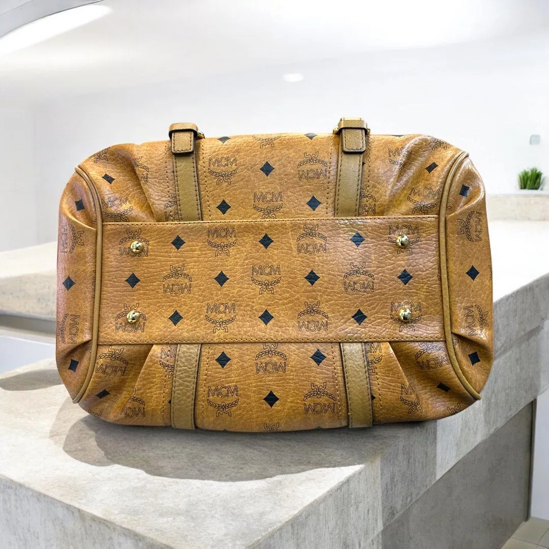 MCM Visetos Cognac Bowling Satchel Bag (H21 x L28 x W21 cm)