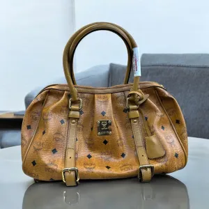 MCM Visetos Cognac Bowling Satchel Bag (H21 x L28 x W21 cm)
