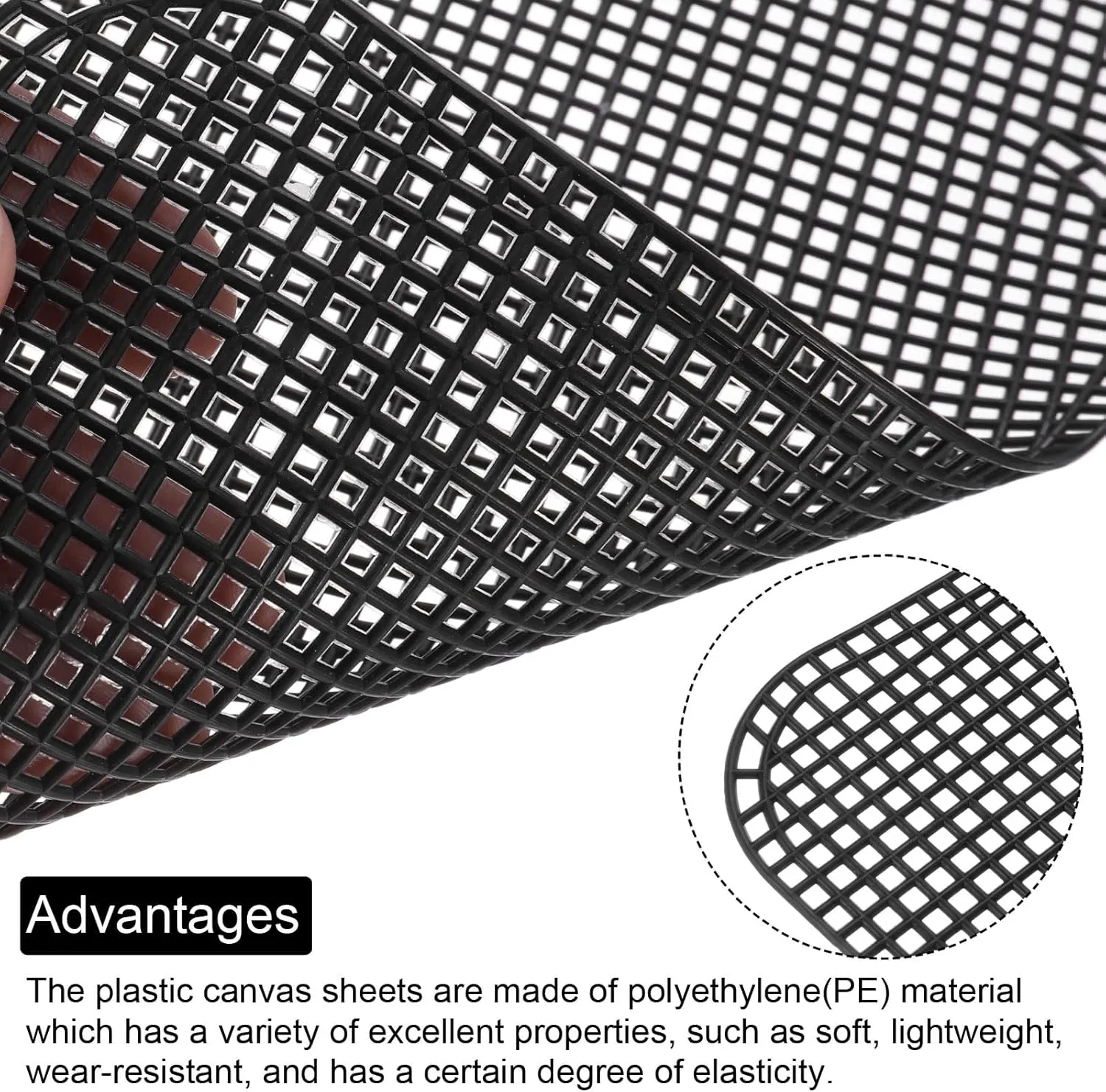 MECCANIXITY 2Pcs Plastic Mesh Canvas Sheet 6 Count 49.6 cm/ 19.5" for Crochet Bag Making Crossbody Bag Blank Canvas for Embroidery Needlepoint, Bag, Knit Crochet Mesh, Black