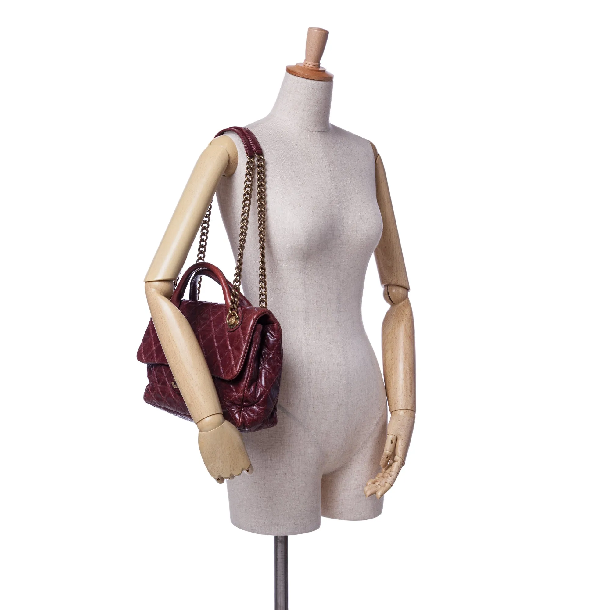 Medium Glazed Calfskin Castle Rock Top Handle Flap