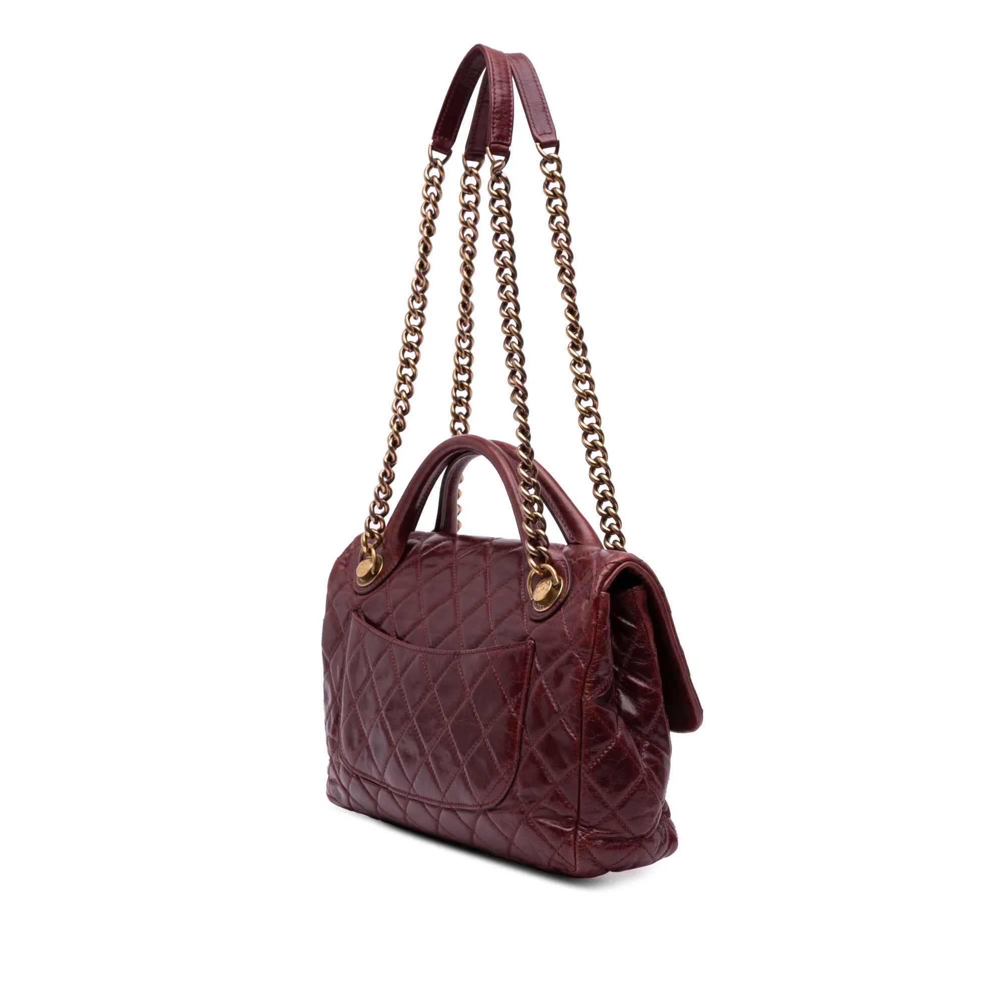 Medium Glazed Calfskin Castle Rock Top Handle Flap