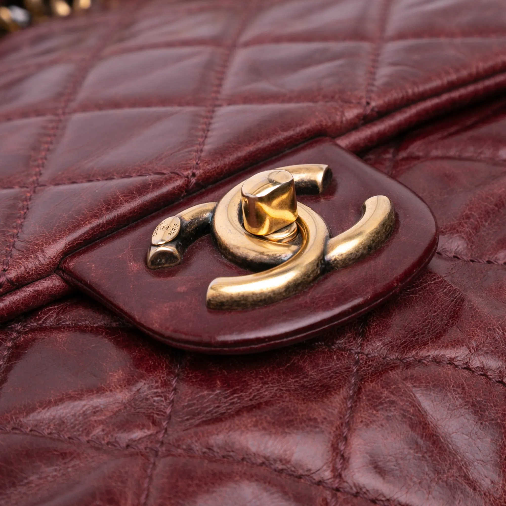 Medium Glazed Calfskin Castle Rock Top Handle Flap