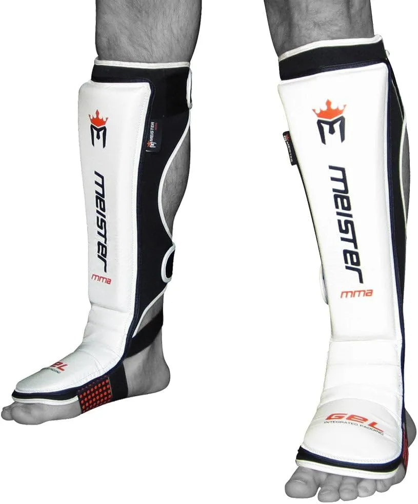 Meister Edge Leather Instep Shin Guards w/Gel Padding (Pair) - White