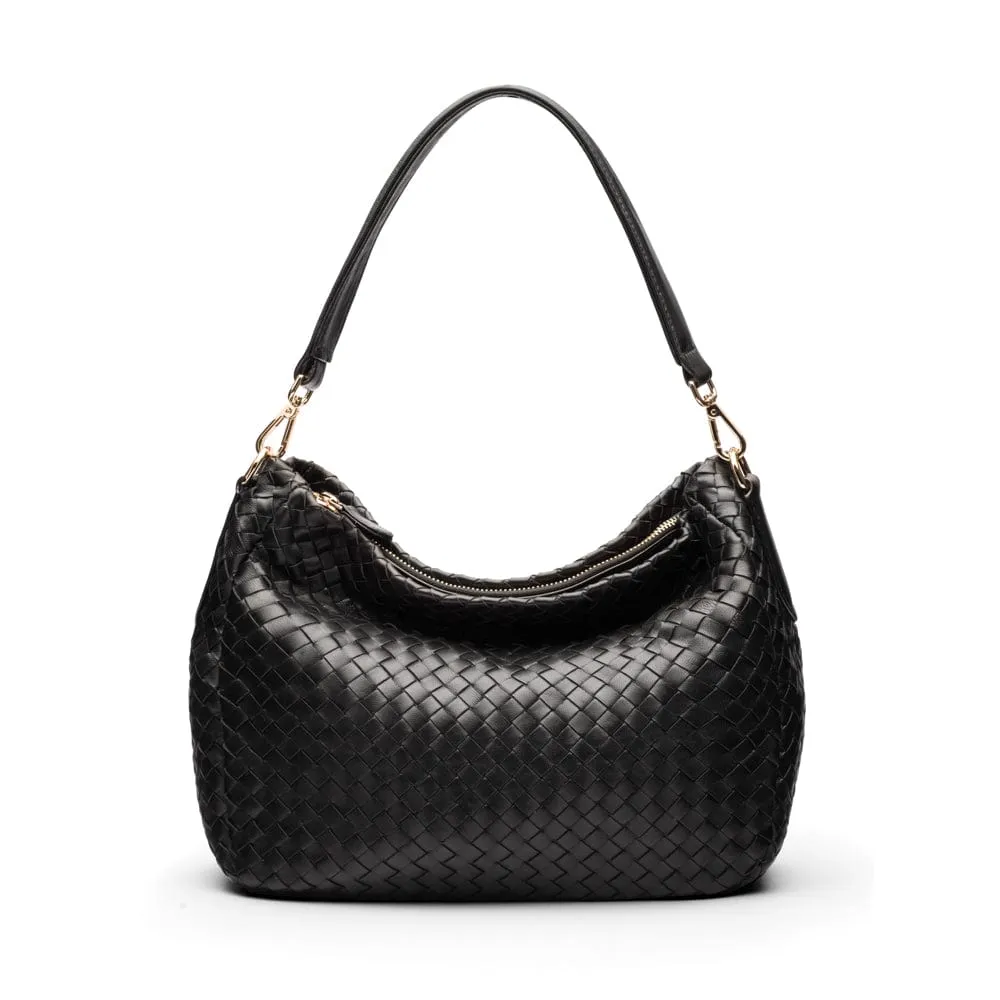 Melissa Slouchy Leather Woven Bag - Black