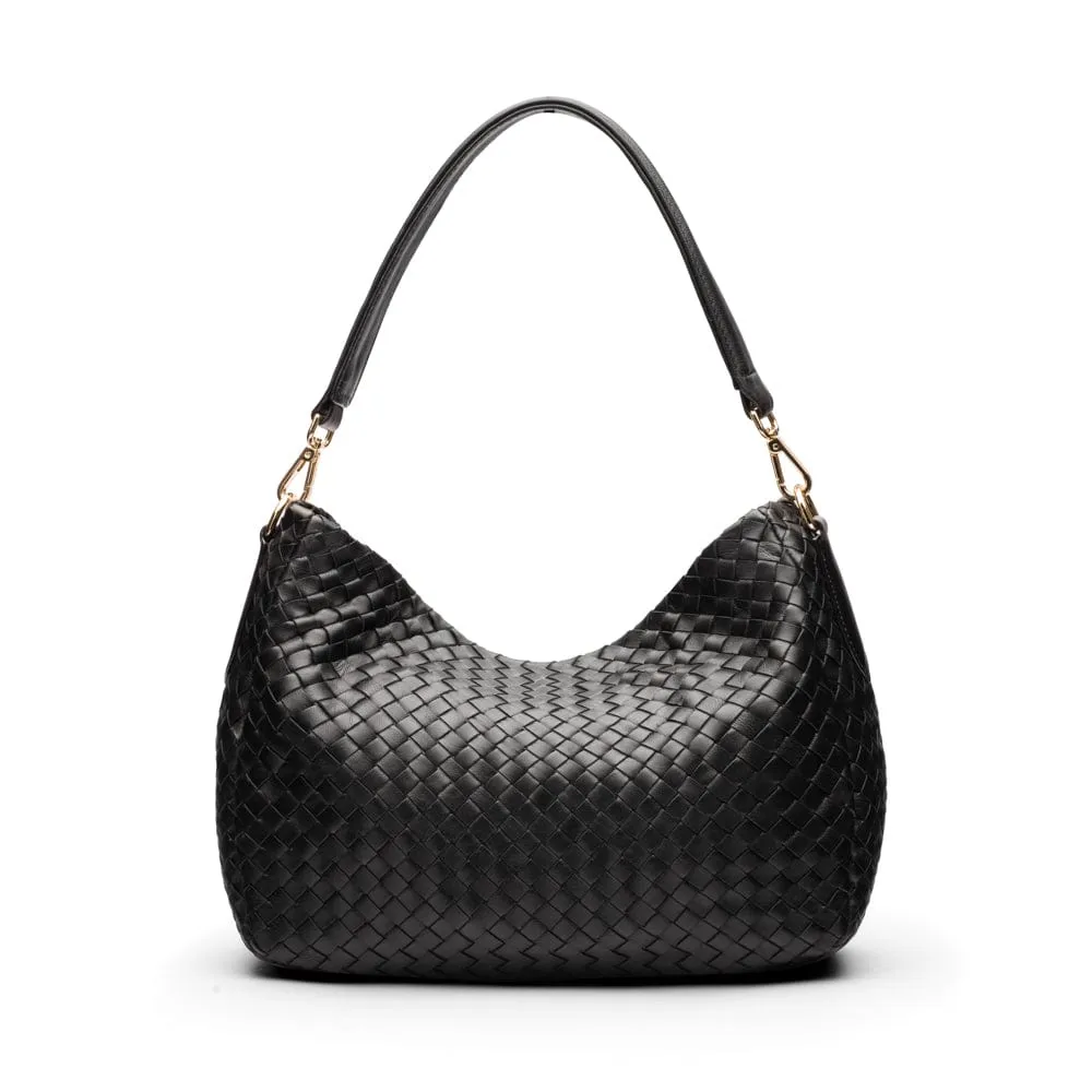Melissa Slouchy Leather Woven Bag - Black