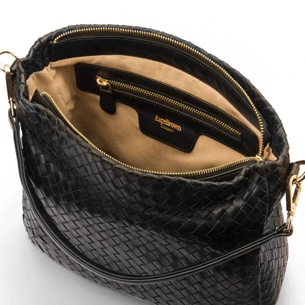 Melissa Slouchy Leather Woven Bag - Black