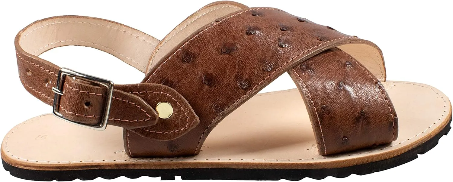 Men Exotic Sandals Genuine Ostrich Leather Cognac Color Huaraches Piel Avestruz