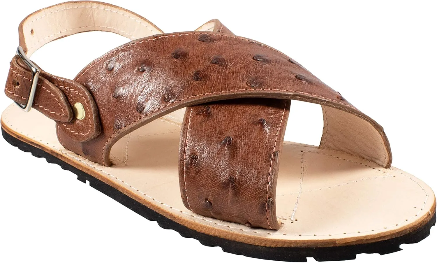 Men Exotic Sandals Genuine Ostrich Leather Cognac Color Huaraches Piel Avestruz