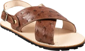 Men Exotic Sandals Genuine Ostrich Leather Cognac Color Huaraches Piel Avestruz