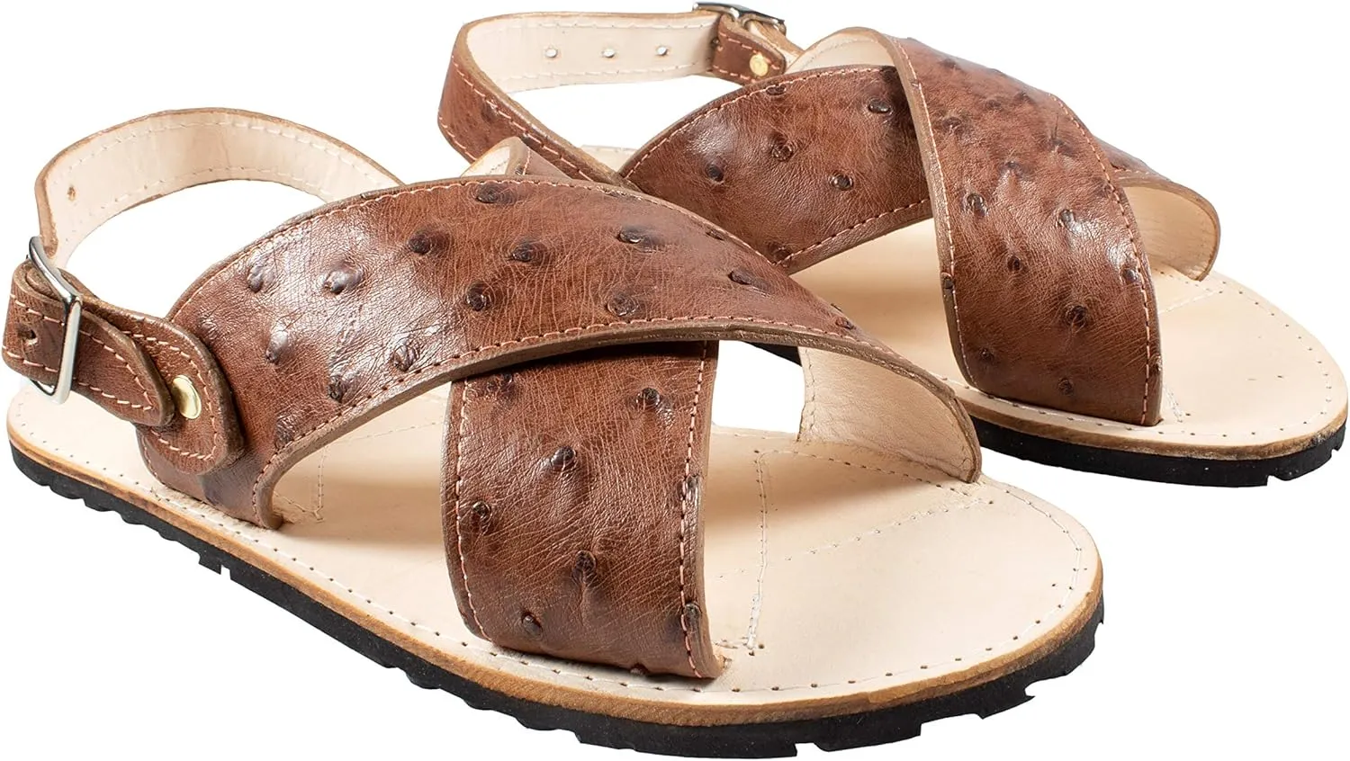 Men Exotic Sandals Genuine Ostrich Leather Cognac Color Huaraches Piel Avestruz