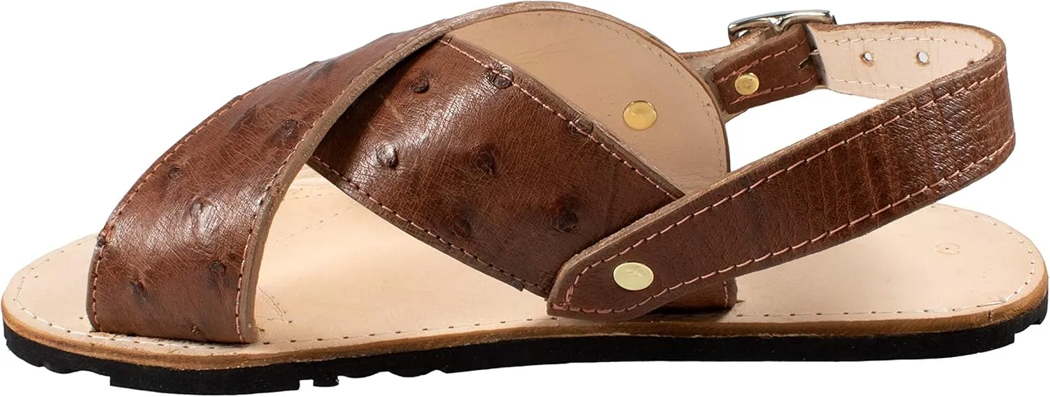 Men Exotic Sandals Genuine Ostrich Leather Cognac Color Huaraches Piel Avestruz