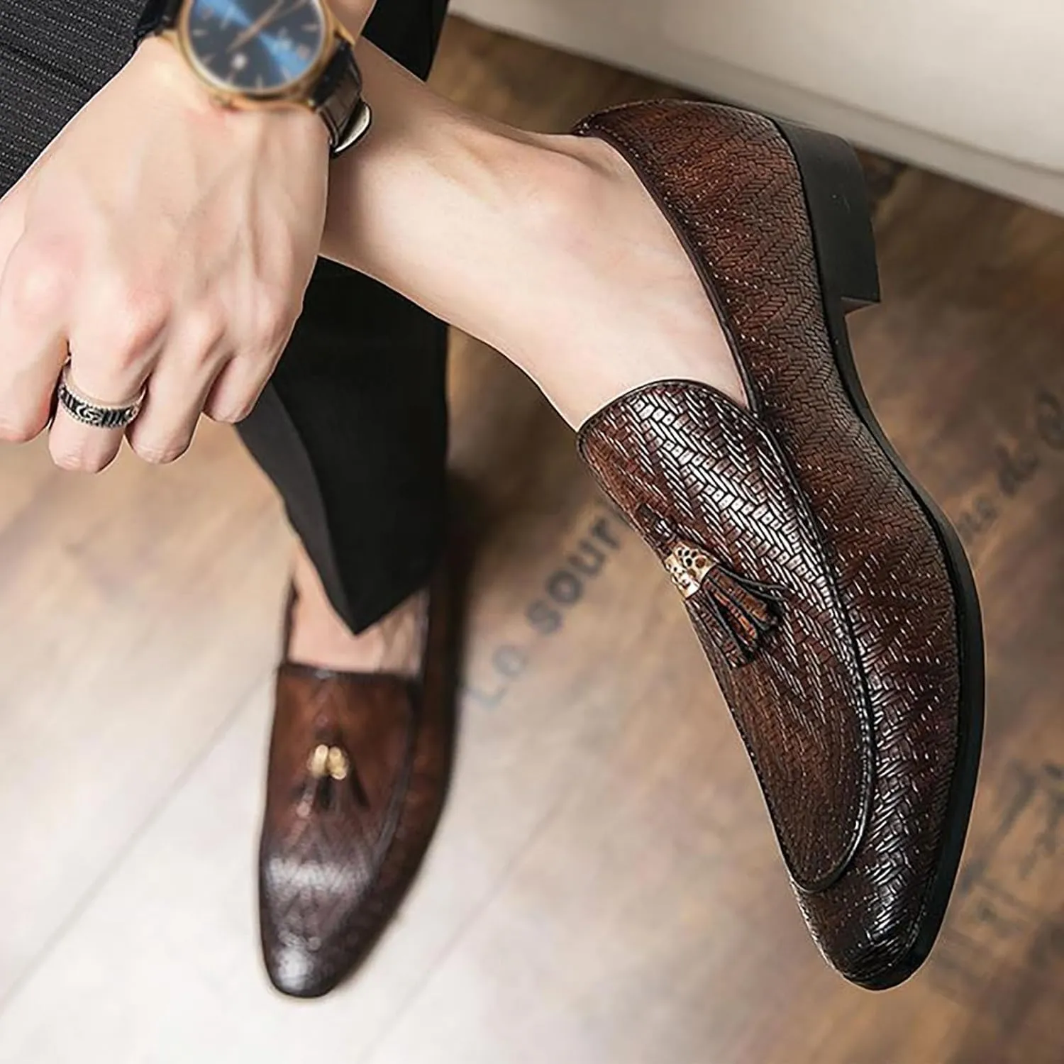 Men Oxford Shoes Lace Up Split Toe Men Dress Shoes， Suede Patchwork Crocodile Pointed Toe Prints Leather Shoes Men