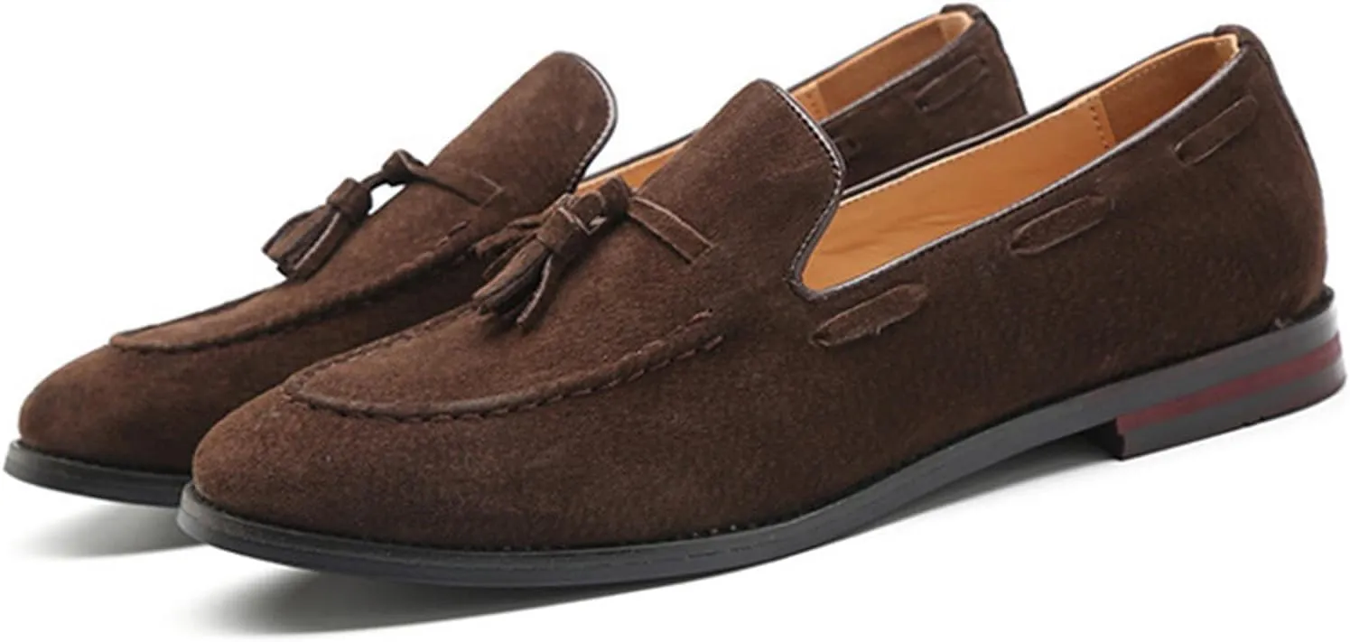 Men's British Style Suede Dress Loafers Slip On Tassels Casual Soft Penny Loafers Driving Shoes Classic Moccasins