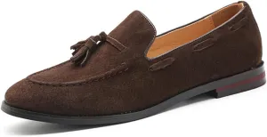 Men's British Style Suede Dress Loafers Slip On Tassels Casual Soft Penny Loafers Driving Shoes Classic Moccasins