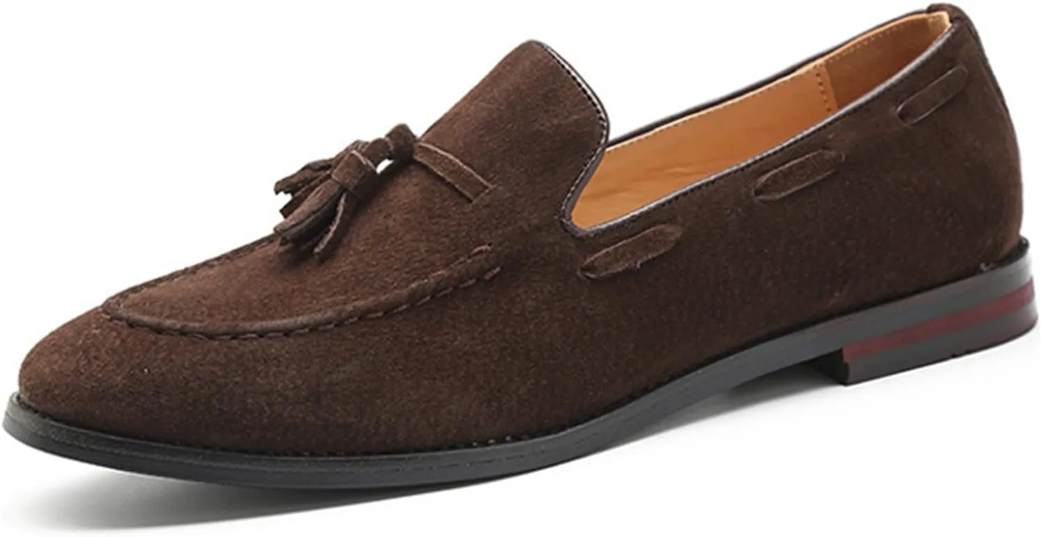 Men's British Style Suede Dress Loafers Slip On Tassels Casual Soft Penny Loafers Driving Shoes Classic Moccasins