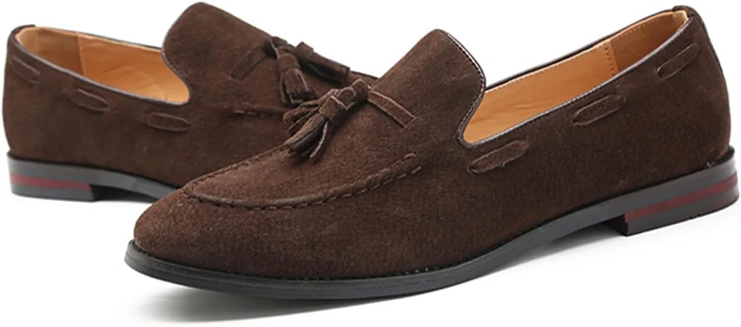 Men's British Style Suede Dress Loafers Slip On Tassels Casual Soft Penny Loafers Driving Shoes Classic Moccasins