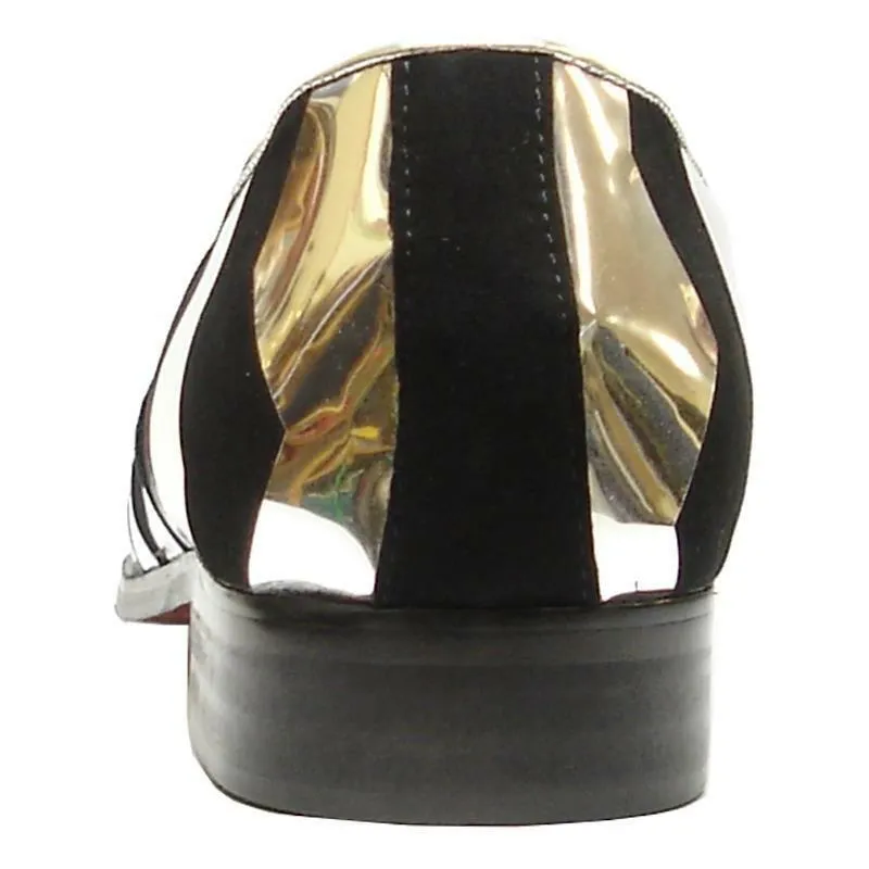 Men's Fiesso Silver Black Suede Foil Zig Zag Design Slip On Shoes FI 6945