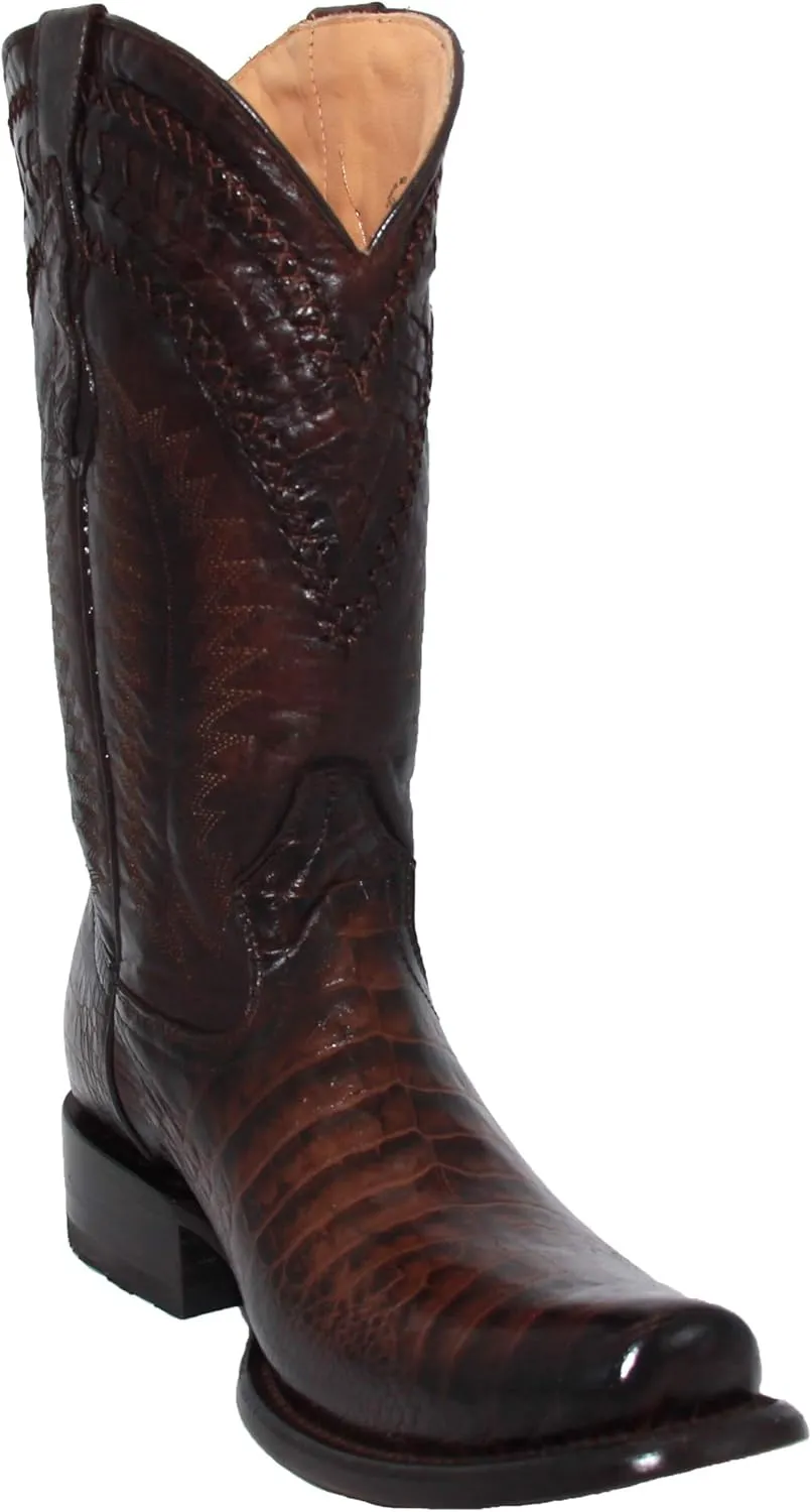 Mens Genuine Leather Caiman Crocodile Print Desgin Cowboy Western Boots