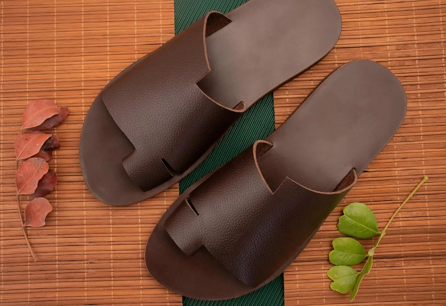 Men's Handmade Cobbled Leather Cutout Sandals with Toe Ring, Jagged Edges, Leather Insole, Wide Straps, EVA Sole, 100% Genuine Leather (US 10.5 / EUR 44, BROWN)