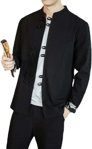 Men's Hanfu Top Shirt Tai Chi Kung Fu Jacket T-Shirt Oriental Asian Clothing Lay Buddhist Meditation Clothes