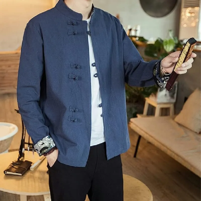Men's Hanfu Top Shirt Tai Chi Kung Fu Jacket T-Shirt Oriental Asian Clothing Lay Buddhist Meditation Clothes