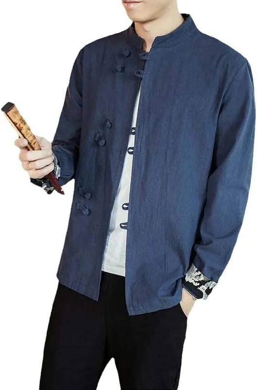 Men's Hanfu Top Shirt Tai Chi Kung Fu Jacket T-Shirt Oriental Asian Clothing Lay Buddhist Meditation Clothes