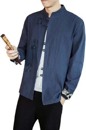 Men's Hanfu Top Shirt Tai Chi Kung Fu Jacket T-Shirt Oriental Asian Clothing Lay Buddhist Meditation Clothes