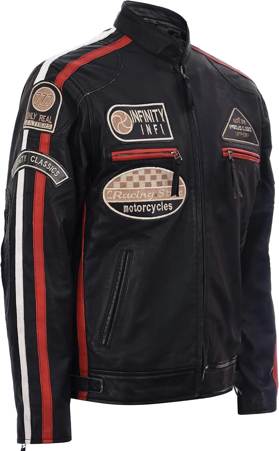 Men's Real Racing Black Nappa Leather Moto Biker Jacket…