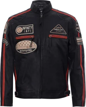 Men's Real Racing Black Nappa Leather Moto Biker Jacket…